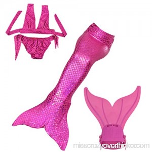 Little Girls Swimsuit Mermaid Tail Monofin Swimmable Bikini Swimwear 4 Pcs Set Rose B071HP6NV5